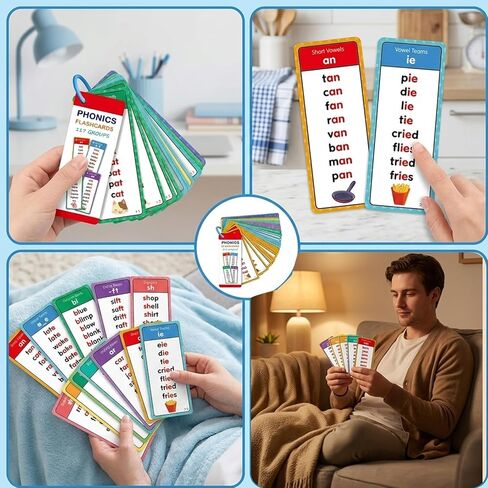 Phonics Word Cards, Phonics Flash Cards for Early Reading Skills, Educational Learning Tool for learners, Durable Cardstock Material with Rounded Corners in Saudi Arabia