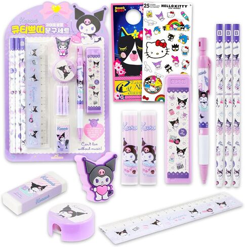 Kuromi School Supplies Pack - 11 Pc Bundle with Sanrio Hello Kitty & Friends Pencils & Topper, Ruler, Eraser, Stickers, More for Kids, Girls in Kuwait