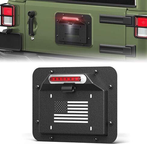 License Plate Frame Fits for Jeep JK JKU 2007-2018 with Brake Light & Plate Light, American Flag Design, Carbon Steel Spare Tire Delete Kit, Wrangler Accessories in Saudi Arabia