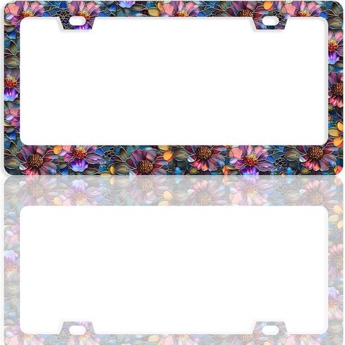 2Packs License Plate Frame Auto Stainless Steel Car Tag Frame with Screws Purple Glass Flower Floral Car Accessories for Women in Saudi Arabia