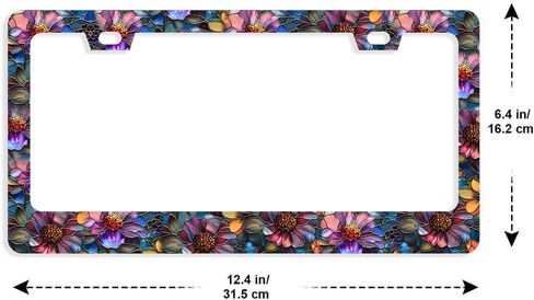 2Packs License Plate Frame Auto Stainless Steel Car Tag Frame with Screws Purple Glass Flower Floral Car Accessories for Women in Saudi Arabia