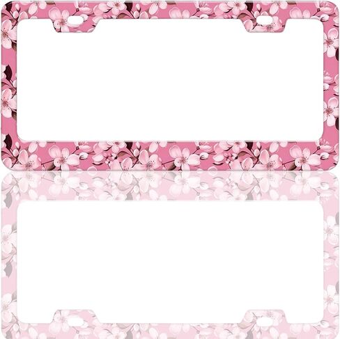 2Packs License Plate Frame Auto Stainless Steel Car Tag Frame with Screws Purple Glass Flower Floral Car Accessories for Women in Saudi Arabia