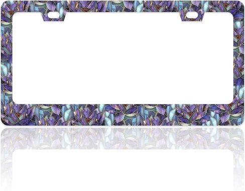 2Packs License Plate Frame Auto Stainless Steel Car Tag Frame with Screws Purple Glass Flower Floral Car Accessories for Women in Saudi Arabia