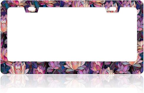2Packs License Plate Frame Auto Stainless Steel Car Tag Frame with Screws Purple Glass Flower Floral Car Accessories for Women in Saudi Arabia