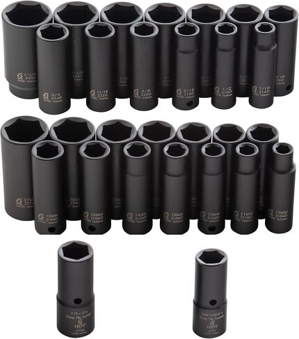 SUNEX TOOLS 5153DD, 1/2 Inch Drive Master Impact Socket Set, Double Deep, 29-Piece, SAE/Metric, 7/16"-1-1/4", 10mm-27mm, Cr-Mo Steel, Radius Corner Design, Dual Size Markings, Heavy Duty Storage Case in Saudi Arabia