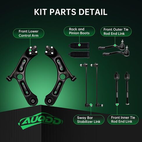 AUQDD 10Pc Front Suspension Kit (No Hybrid) Fit For 16-18 Ki-a Optima, 15 Hy-undai Sonata, 2 Lower Control Arm w/Ball Joint, Sway Bar Link, Outer Inner Tie Rod End (# 526-959 K750792 EV801307 MS90660) in Kuwait