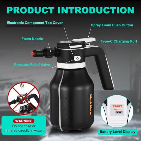 Electric Foam Sprayer,2L Portable Rechargeable Cordless Pressurized Spray Foam Cannon, Car Wash Foam Gun for Car Wash Detailing Garden Black in Saudi Arabia