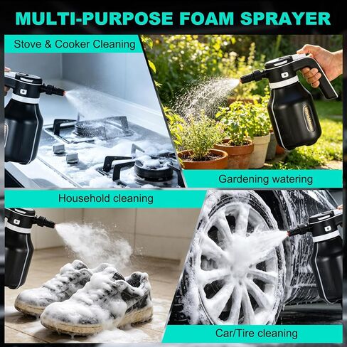 Electric Foam Sprayer,2L Portable Rechargeable Cordless Pressurized Spray Foam Cannon, Car Wash Foam Gun for Car Wash Detailing Garden Black in Saudi Arabia