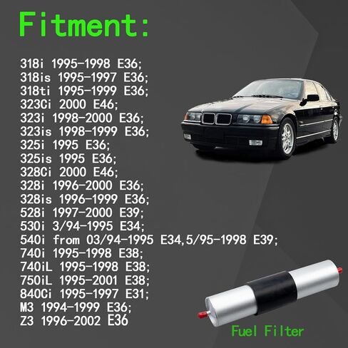 Fuel Filter for E31 E34 E36 E39 E46 318i 323i 328i 525i 528i 740i M3 Z3 Gas Filters Assembly, Replaces OE Number:13321702632, 13321740985 in Saudi Arabia
