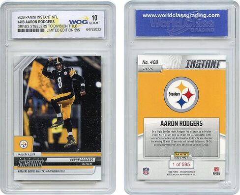 2026 NFL Panini Aaron Rodgers QB Pittsburgh Steelers Division بطاقة العنوان رقم 408 - متدرجة GEM Mint 10 in Kuwait
