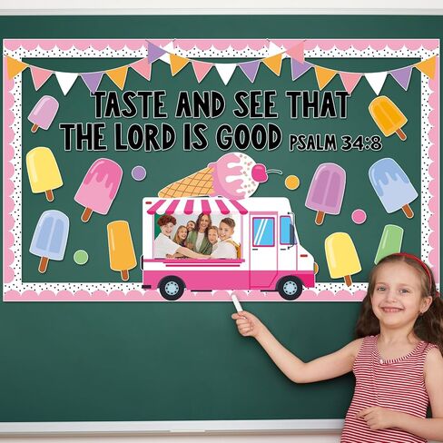 Summer Religious Bulletin Board Decorations Set Taste and See that The Lord is Good Bulletin Board Ice Cream Cutout Summer Inspired Christian Classroom Decoration for Teacher Church Wall School Decor in Saudi Arabia