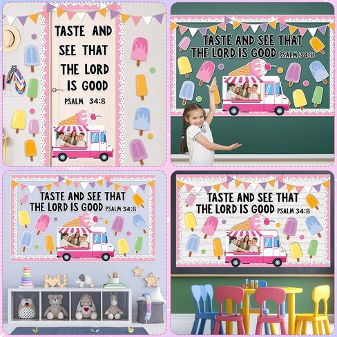 Summer Religious Bulletin Board Decorations Set Taste and See that The Lord is Good Bulletin Board Ice Cream Cutout Summer Inspired Christian Classroom Decoration for Teacher Church Wall School Decor in Saudi Arabia