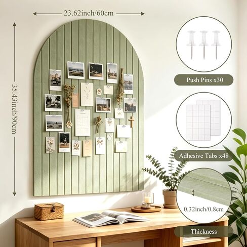 Large Arched Felt Bulletin Board, 35''x24''-6 Pack Cork Board Alternative with 30 Pushpins & 48 Residue-Free Adhesive Tabs, Decorative Photo Picture Memory Board for Home Office School in Kuwait