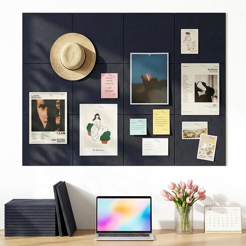 Aothia 12-Pack Felt Bulletin Board Tiles 48"x36", Modular Pin Board for Smooth Walls, Cork Board Alternative for Notes & Photos, 0.35" Thick, 70 Adhesive Tabs & 40 Pins, Oatmeal in Saudi Arabia