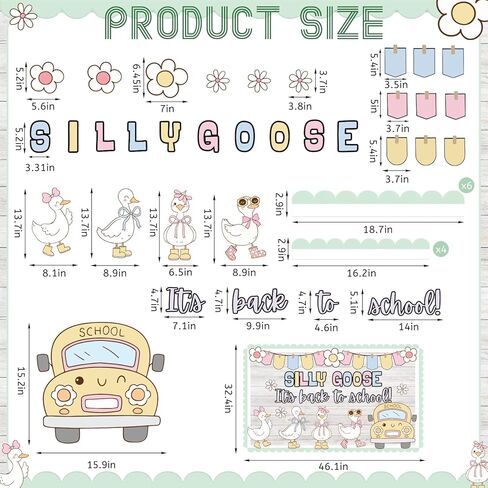 44 Pcs Silly Goose Classroom Decor Back to School Bulletin Board Decoration Set School Bus Silly Goose Paper Cutout Floral Banner for First Day of Schools Classroom Office Chalkboard Wall Door Decor in Kuwait