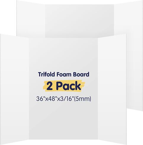 AKONEGE 2 Pack White Trifold Poster Board 36" x 48" Foam Core, Large Tri Fold Foam Poster Boards for Presentations, Science Fair Display, Photo Display, Office & School Projects, Event Exhibitions in Kuwait