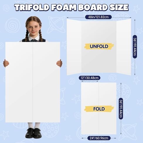 AKONEGE 2 Pack White Trifold Poster Board 36" x 48" Foam Core, Large Tri Fold Foam Poster Boards for Presentations, Science Fair Display, Photo Display, Office & School Projects, Event Exhibitions in Kuwait