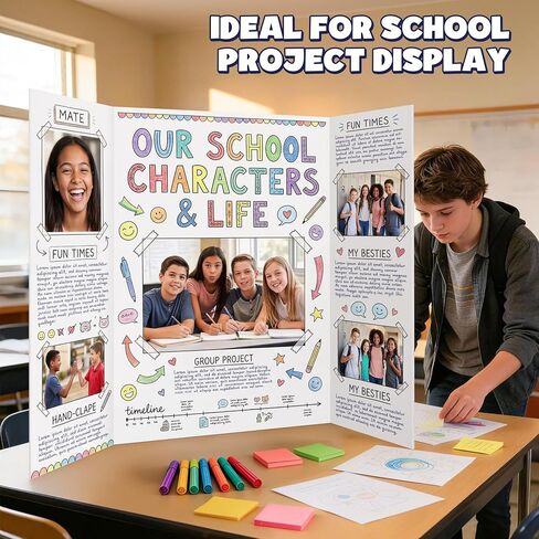 AKONEGE 2 Pack White Trifold Poster Board 36" x 48" Foam Core, Large Tri Fold Foam Poster Boards for Presentations, Science Fair Display, Photo Display, Office & School Projects, Event Exhibitions in Kuwait