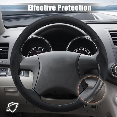 غطاء عجلة قيادة مخصص من Aimato لسيارة Toyota Camry 2007-2011/Highlander 2008-2013 رفيع ومضاد للانزلاق ومقاوم للخدش ملحق سيارة حصري لتويوتا، أسود نابا in Kuwait