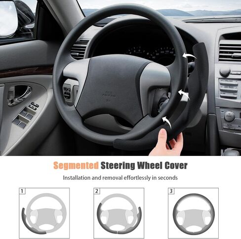 غطاء عجلة قيادة مخصص من Aimato لسيارة Toyota Camry 2007-2011/Highlander 2008-2013 رفيع ومضاد للانزلاق ومقاوم للخدش ملحق سيارة حصري لتويوتا، أسود نابا in Kuwait