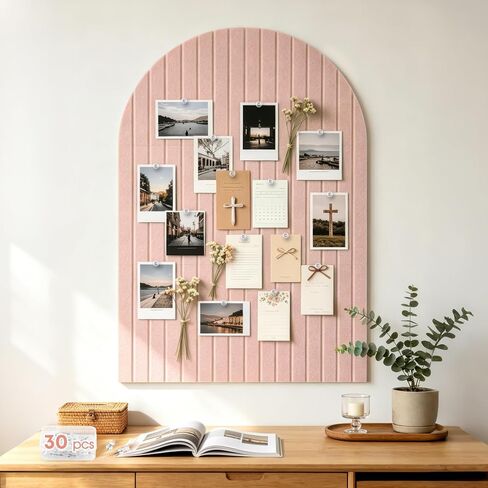 Large Arched Felt Bulletin Board, 35''x24''-6 Pack Cork Board Alternative with 30 Pushpins & 48 Residue-Free Adhesive Tabs, Decorative Photo Picture Memory Board for Home Office School in Kuwait