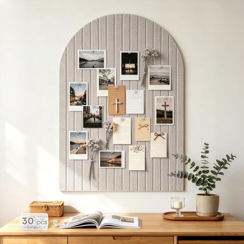 Large Arched Felt Bulletin Board, 35''x24''-6 Pack Cork Board Alternative with 30 Pushpins & 48 Residue-Free Adhesive Tabs, Decorative Photo Picture Memory Board for Home Office School in Kuwait