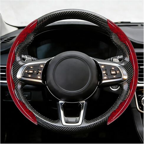 2PCS Wood Grain Car Steering Wheel Cover, 15 Inch Soft Leather Anti Slip Car Steering Wheel Protector, Universal Breathable Automotive Interior Accessories for Men Women (Brown) in Saudi Arabia