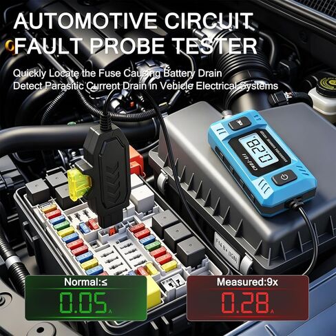 Automotive Circuit Fault Probe Tester, 20A 48V Parasitic Draw, Car Relay & Circuit Tester with Overcurrent Detection, Inline Current Monitor for Mini & Standard Blade Fuses in Saudi Arabia