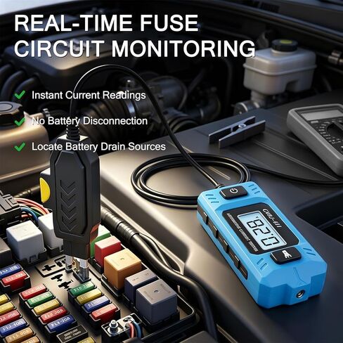 Automotive Circuit Fault Probe Tester, 20A 48V Parasitic Draw, Car Relay & Circuit Tester with Overcurrent Detection, Inline Current Monitor for Mini & Standard Blade Fuses in Saudi Arabia