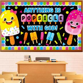 Summer Ice Pop Bulletin Board Decorations Set, Christian Sunday School Classroom Decoration Religious Sweet Colorful Popsicle Cutouts May June Library VBS Church Window Wall Decor for Teacher in Saudi Arabia