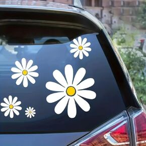 5pcs Daisy Pattern Vinyl Decal, Suitable for Car Windows, Bumper, Laptops, Glass, Walls, Waterproof Exterior Car Accessories - Indoor Outdoor Use, Blocking Scratches Stickers #2BZ218 in Saudi Arabia