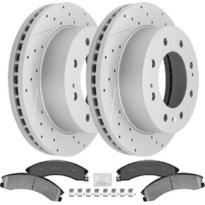 Front Brake Kits Fit for Chevy Silverado 2500 3500 HD GMC Sierra 2500 3500 HD 2011 2012 2013 2014 2015 2016 2017 2018 2019 Drilled Slotted Vented Rotor & Ceramic Brake Pad Set with Hardware in Kuwait