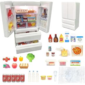 1:12 Mini Fridge Toy, Miniature Refrigerator Playset with 41pcs Mini Food Toys for Dollhouse Furniture & Kitchen Accessories in Saudi Arabia