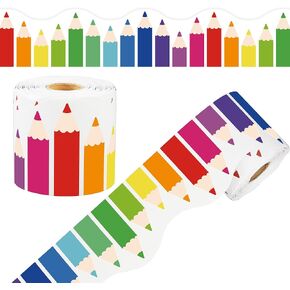 68.9 Ft Colorful Pencil Bulletin Board Border Colored Pencils Scalloped Border Trim Rolled Back to School Classroom Bulletin Board Decorations for School Classroom Chalkboard Office Home Wall Decor in Saudi Arabia