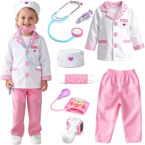 Lehoo Castle Doctor Costume for Kids, Doctor Dress Up and Play Set 8 PCS with Stethoscope, Role Play Costume for Toddlers 4-6 in Saudi Arabia