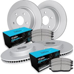 R1 Concepts Front and Rear Brake Kit Fits 1996-1997 Volvo 850; 1998-2004 Volvo C70; 1998-2000 Volvo S70, V70| Ceramic Brake Pads and Blank Brake Rotors| 11.5" Front & 12.0" Rear in Kuwait