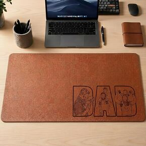 Personalized Sketch Photo Desk Mat for Dad, Custom Engraved Line Art Mouse Pad, Non-Slip PU Leather Blotter, Fathers Day Desk Mat in Kuwait