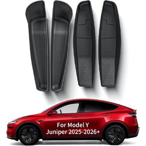 4 قطع صينية تنظيم الباب لـ 2025 2026 Tesla Model Y Juniper Door Side Pocket صندوق تخزين TPE مقاوم للماء ومضاد للانزلاق ملحقات داخلية (أمامية وخلفية) in Kuwait