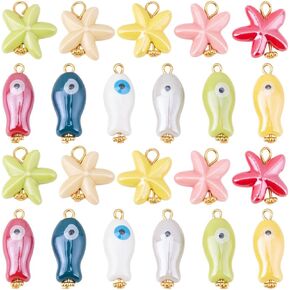 1 Box 24Pcs 12 Styles Star Fish Charms Porcelain Bead Charms Bulk Colorful Ceramic Summer Sea Ocean Starfish Fishes Shaped Pendants with Loop for Jewelry Making Necklace Earring DIY Craft in Saudi Arabia