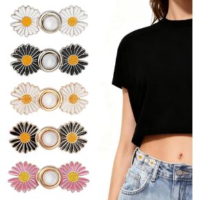 5 Sets Pant Waist Tightener, Detachable Daisy Flower Jean Buttons for Loose Jeans, No Sew No Tools Adjustable Button Pins, Instant Pants Waist Tightening Accessories in Saudi Arabia