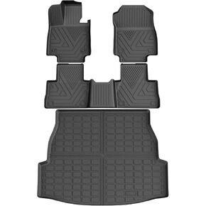 Floor Mats & Cargo Liner Custom for 2022-2025 Jeep Wagoneer 8 Seats All Weather Protection TPE Anti-Slip Automotive Full Set Floor Liners Jeep Wagoneer Accessories - Black in Kuwait