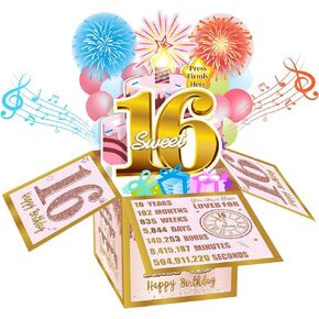 Eiurteao Pop Up 16th Birthday Card for Girls, Firework & Music & Blowable Candle Lights, Pink Gold Sweet 16 Greeting Card Funny Happy 16th 3D Birthday Gifts Box Card for Sister, Daughter, Friends in Saudi Arabia