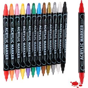 nauets 12 Colors Acrylic Paint Markers, Premium Dot & Fine Dual Tip Acrylic Paint Pens for Rock, Wood, Fabric, Canvas, Glass, Paper, Ceramic, Scrapbook, Vision Board and DIY Crafts Supplies Art Gifts in Saudi Arabia