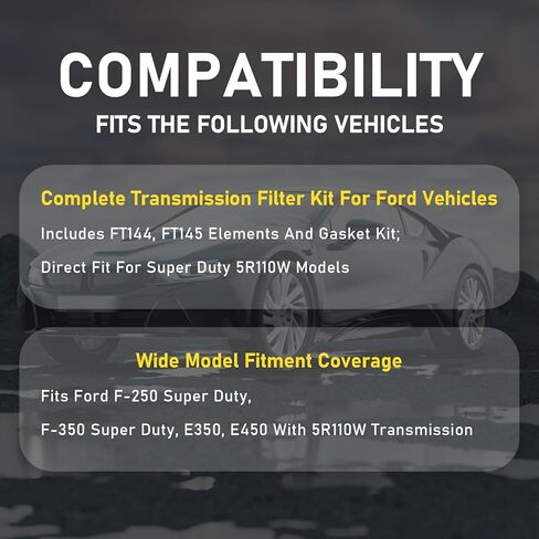 مجموعة فلتر ناقل الحركة لسيارة Ford Super Duty 5R110W - تناسب شاحنات F-250، F-350، E350، E450 Powerstroke - تتضمن FT144، FT145 وحشية، تحل محل 3C3Z7A098AA، 3C3Z7B155BA in Kuwait