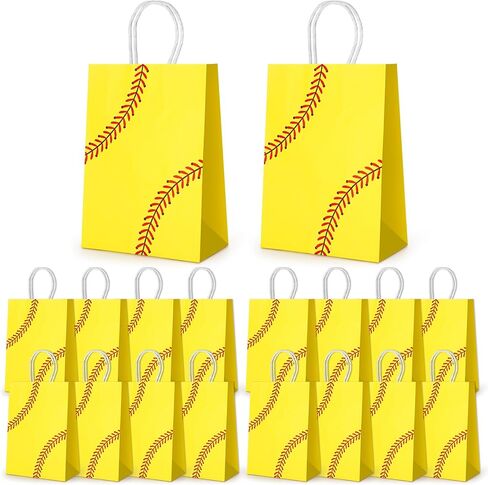 WATMTIN 18 Pcs Softball Party Gift Bags, Softball Pattern Goodie Bags with Handle, Paper Treat Candy Snack Bag for Softball-Themed Party Games Sports Day Birthday Decorations Supplies in Saudi Arabia