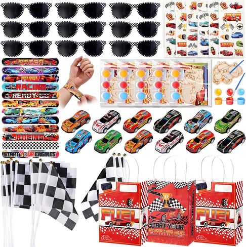 Vanblue 108 Pcs Race Car Party Favors Gifts Set Cars Birthday Decorations Supplies, Sunglasses Flag Mini Race Car DIY Craft Racing Birthday Goodie Bag for Boys,Classroom Rewards in Saudi Arabia