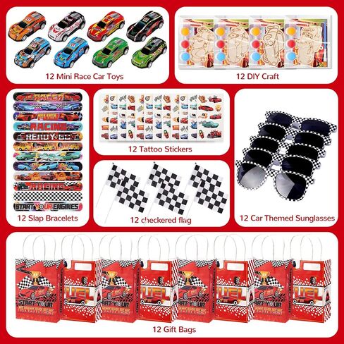 Vanblue 108 Pcs Race Car Party Favors Gifts Set Cars Birthday Decorations Supplies, Sunglasses Flag Mini Race Car DIY Craft Racing Birthday Goodie Bag for Boys,Classroom Rewards in Saudi Arabia