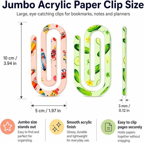 20 Sets Jumbo Acrylic Paper Clips, Cute Pencil Teacher Paper Clips with Greeting Cards and Individual Bags, 5 Colors Bookmark Clips for Teachers, Classroom, Back to School Supplies in Kuwait