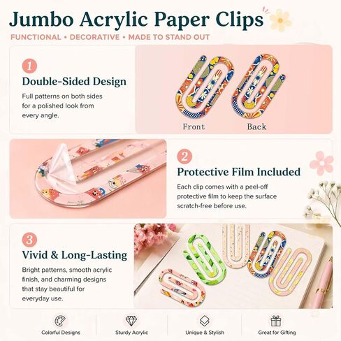20 Sets Jumbo Acrylic Paper Clips, Cute Pencil Teacher Paper Clips with Greeting Cards and Individual Bags, 5 Colors Bookmark Clips for Teachers, Classroom, Back to School Supplies in Kuwait