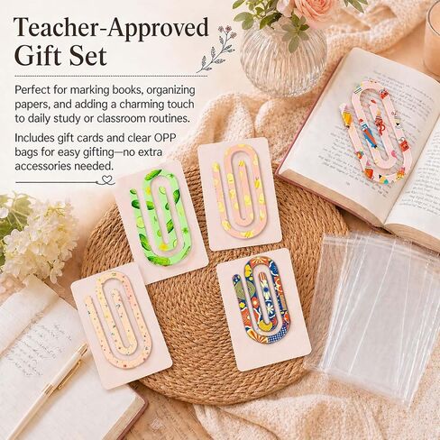 20 Sets Jumbo Acrylic Paper Clips, Cute Pencil Teacher Paper Clips with Greeting Cards and Individual Bags, 5 Colors Bookmark Clips for Teachers, Classroom, Back to School Supplies in Kuwait